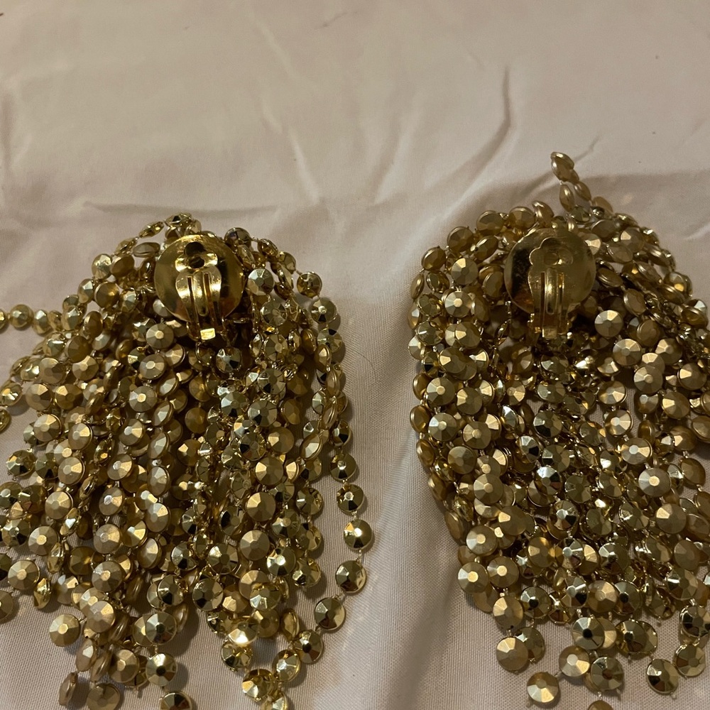 1960-1970’s French Pop Art clip on earrings Grapes of golden plastic beads
